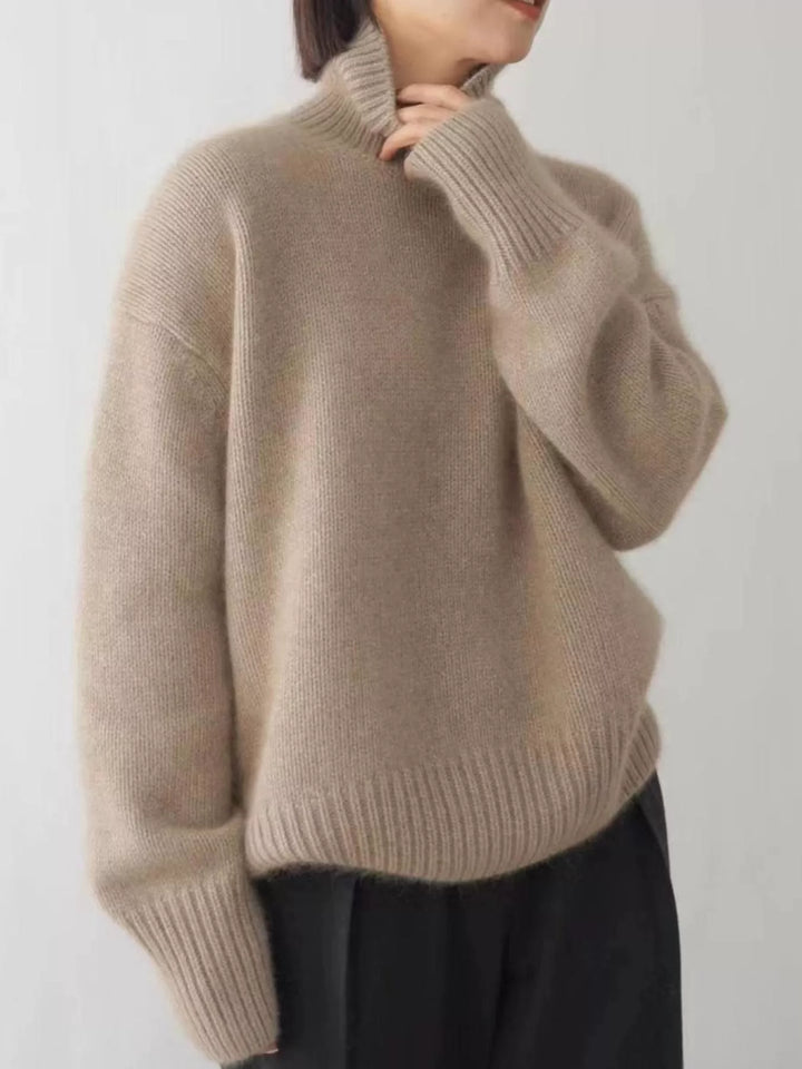 Oversized thermal dropped shoulder in camel, front view