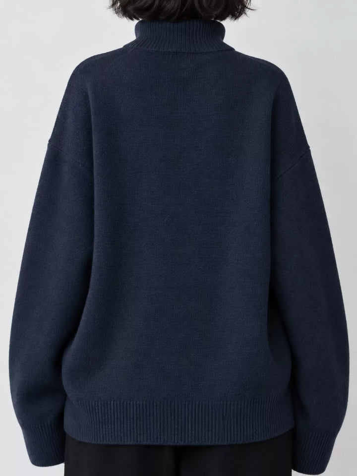 Oversized thermal dropped shoulder in navy, front view