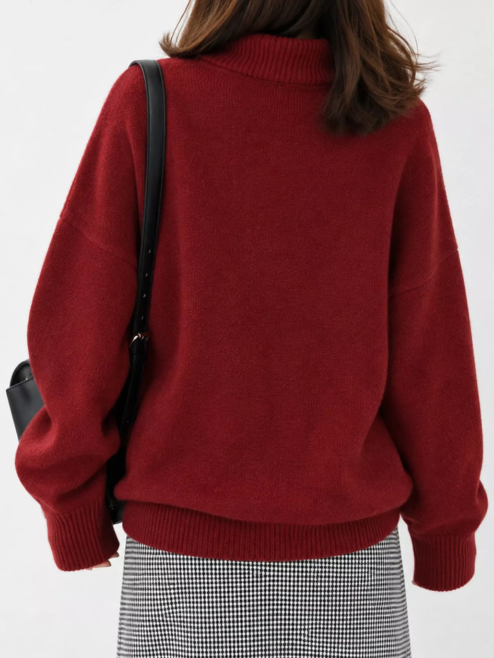 Oversized thermal dropped shoulder in red, back view