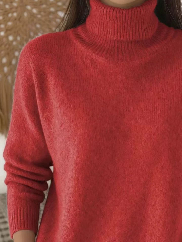 Soft fuzzy look long sleeve ribbed in red, close-up detail