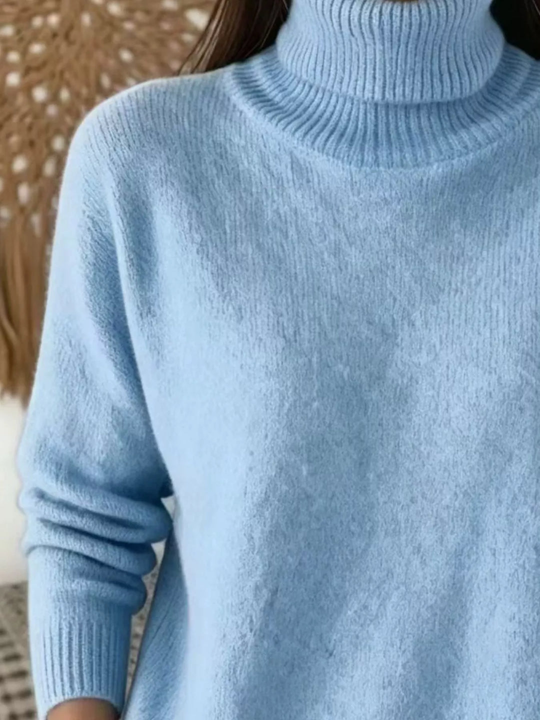 Soft fuzzy look long sleeve ribbed in sky blue, close-up detail