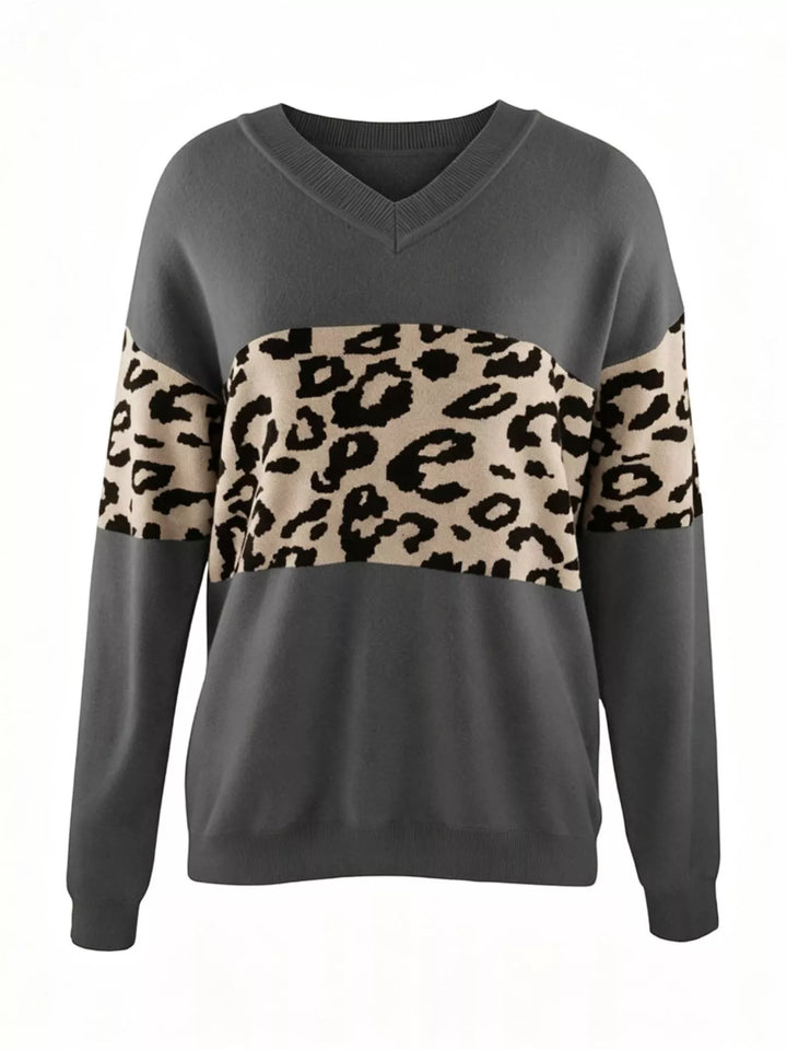 Leopard print panel colorblock design in dark gray, flat lay