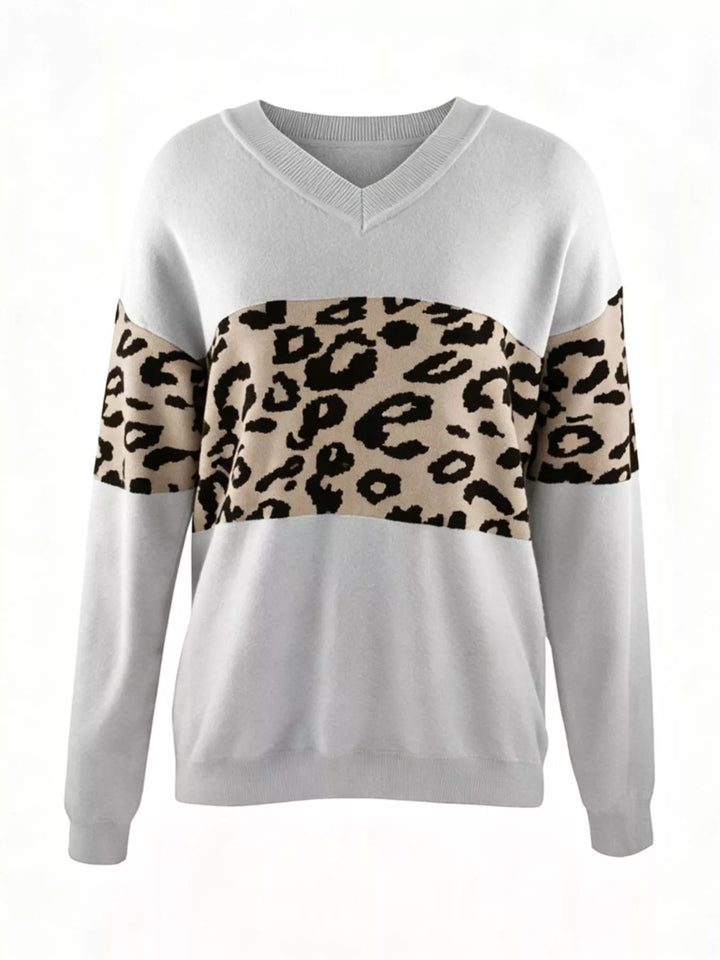 Leopard print panel colorblock design in grey, flat lay
