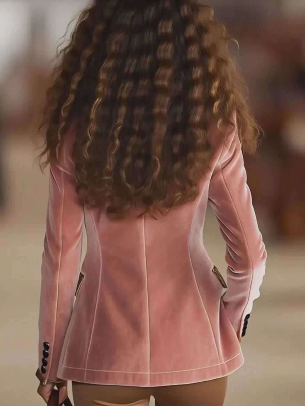 Leopard print lapel one button in pink, back view
