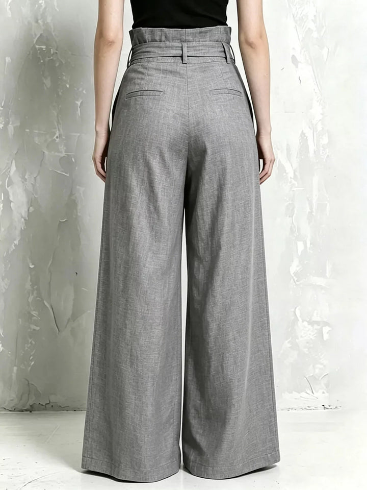 Back view of the gray high waist wide leg pants