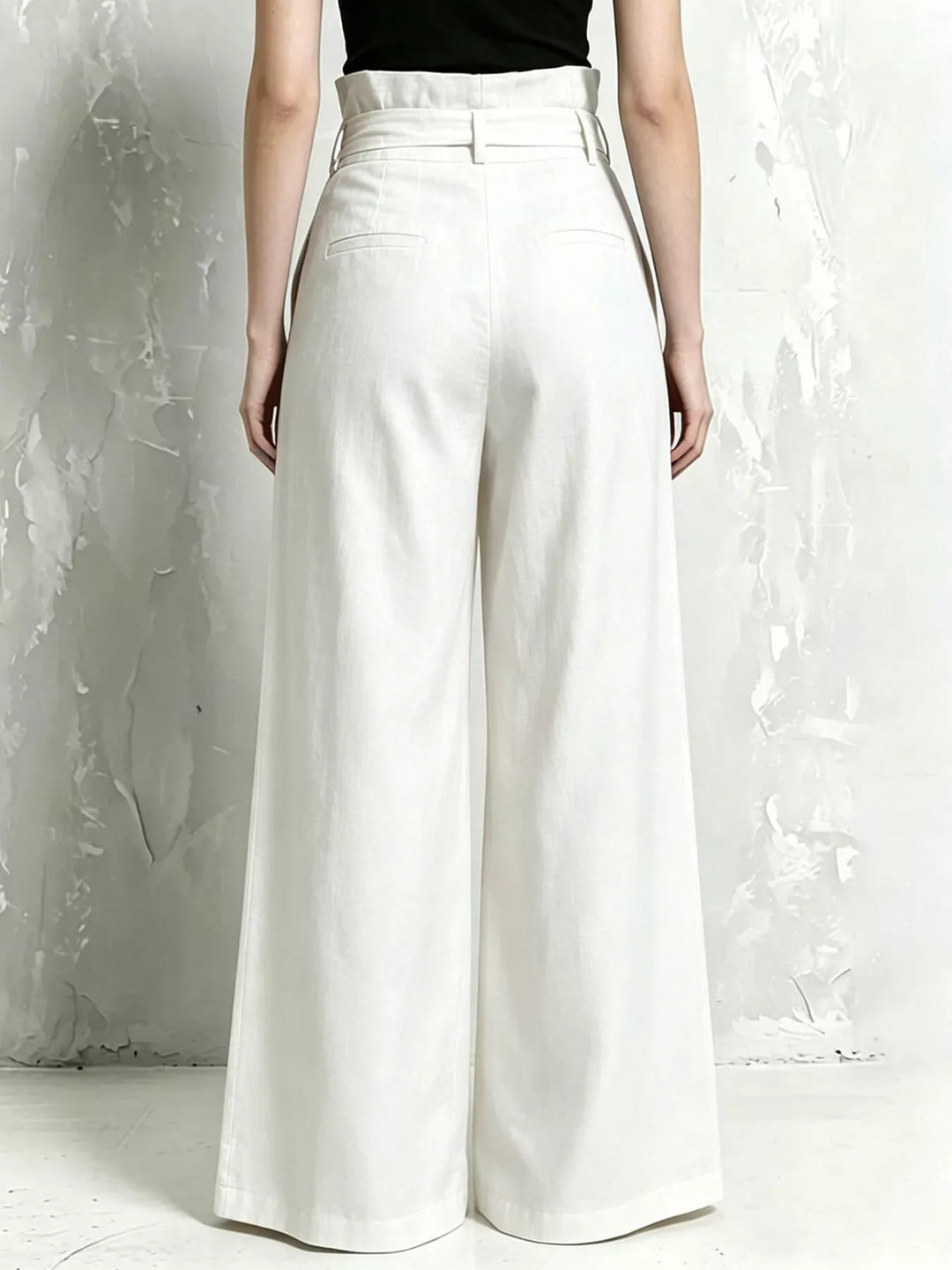 Back view of the white high waist wide leg pants