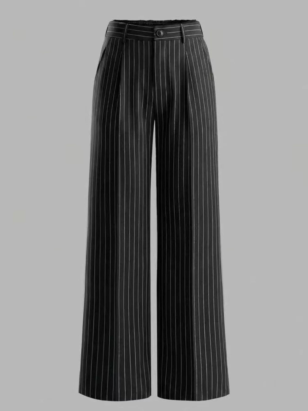 Pinstripe high waist pleated front in black, front view 2